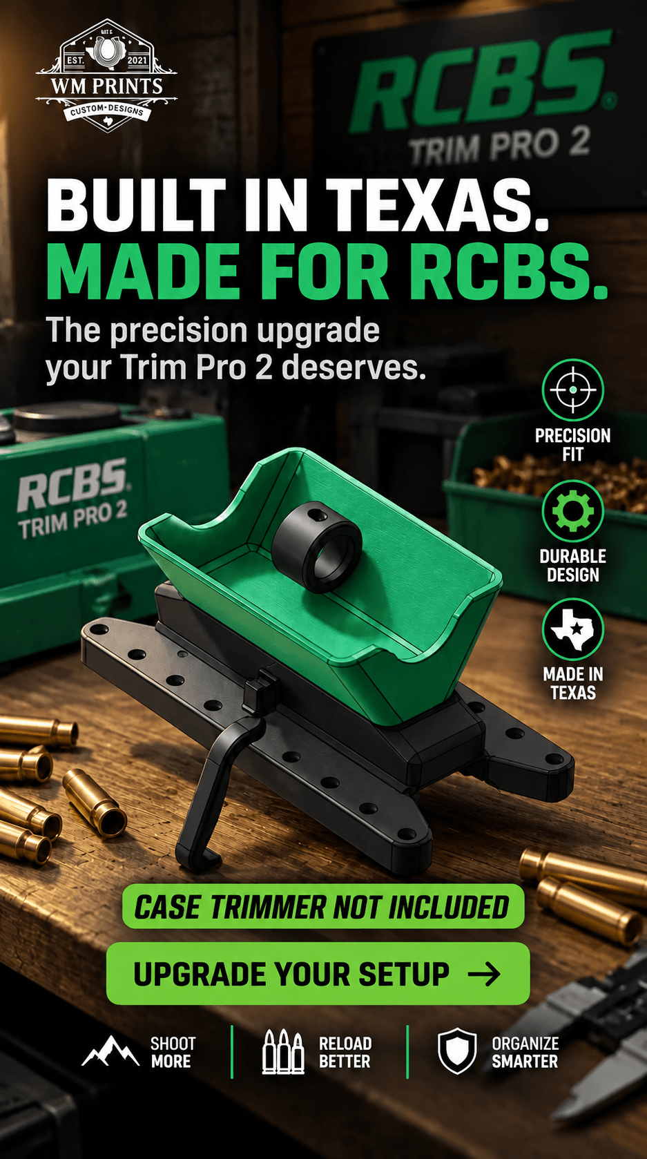 Made for RCBS style brass case trimming catcher, Trim Pro and Trim Pro 2. - WM Prints LLC