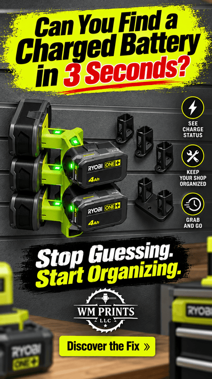 Made for Ryobi 18v ONE+ battery wall mounts - WM Prints LLC