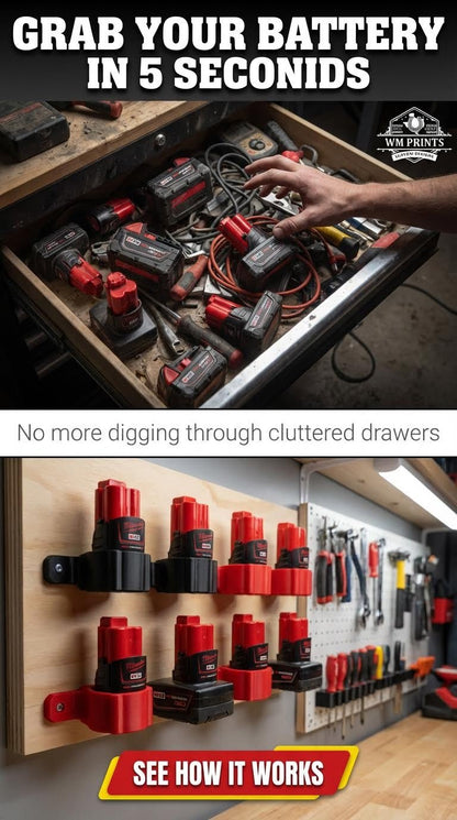 Milwaukee M12 battery mounts - WM Prints LLC