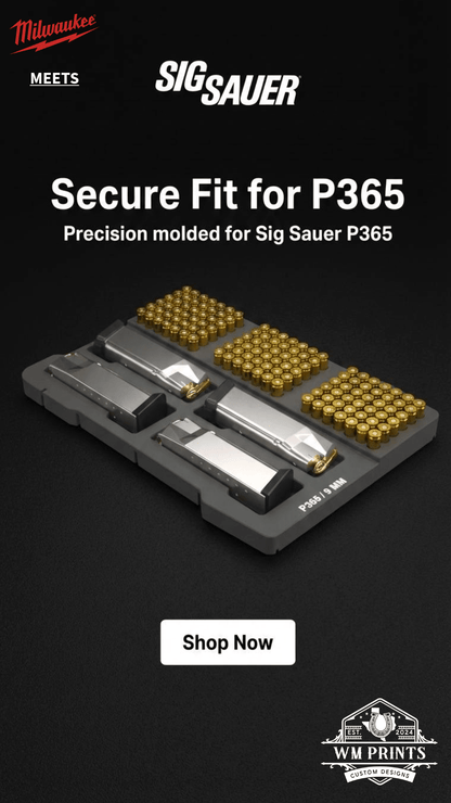 Milwaukee Packout Sig Sauer P365 9 MM insert. - WM Prints LLC