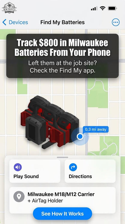 Milwaukee type battery carrier - WM Prints LLC