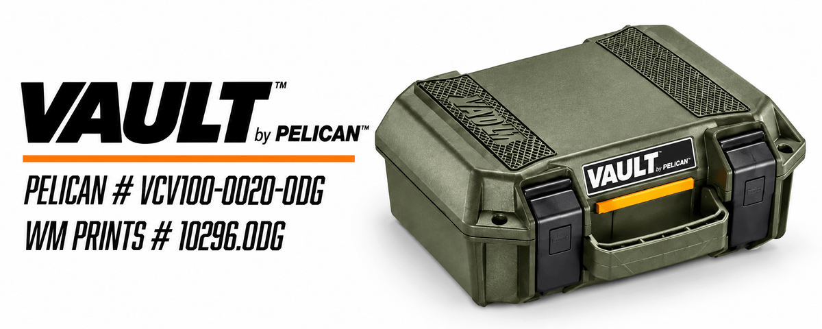 Pelican Vault V100 cases three colors. - WM Prints LLC
