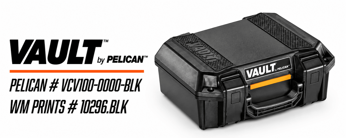 Pelican Vault V100 cases three colors. - WM Prints LLC