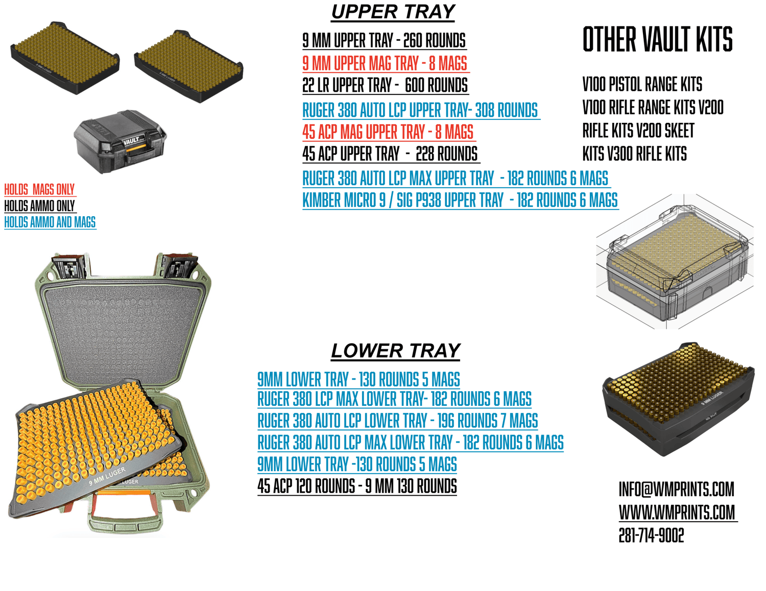 Pelican™ Vault V100 Pistol ammo double stack inserts - WM Prints LLC