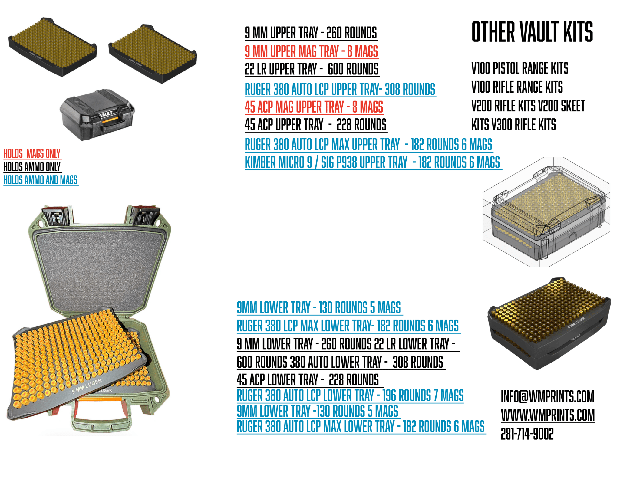 Pelican™ Vault V100 Pistol ammo double stack inserts - WM Prints LLC