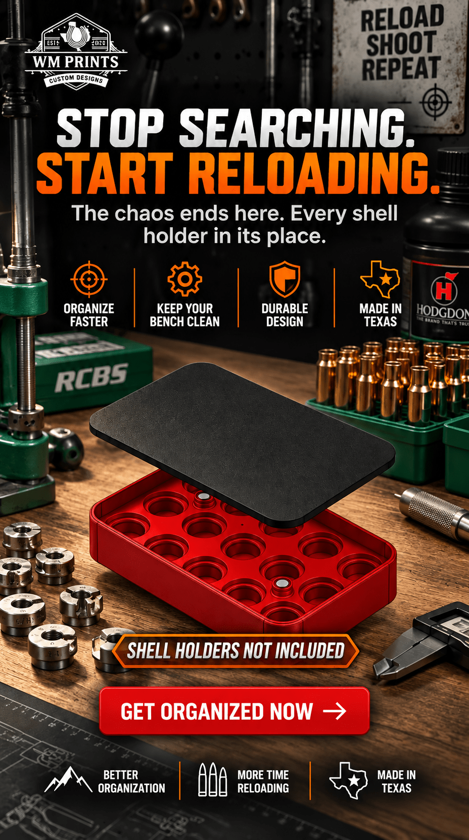 Shell Holder Case for RCBS, Hornady, Lyman. - WM Prints LLC